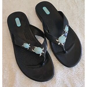 Oka-B Sea Turtle Embellishment Thong Sandals Theresa Licorice Size M/L (8.5-9.5)